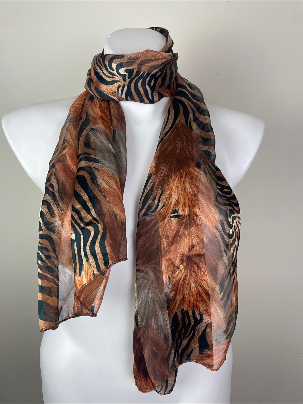 Vintage Rectangular Scarf Abstract Striped Mixed Print Animal